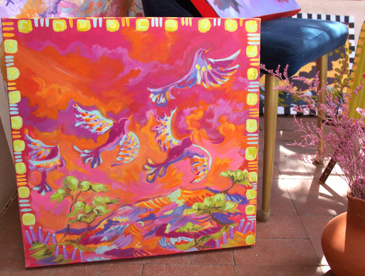 Birds of Paradise - Original Mixed Media on Canvas